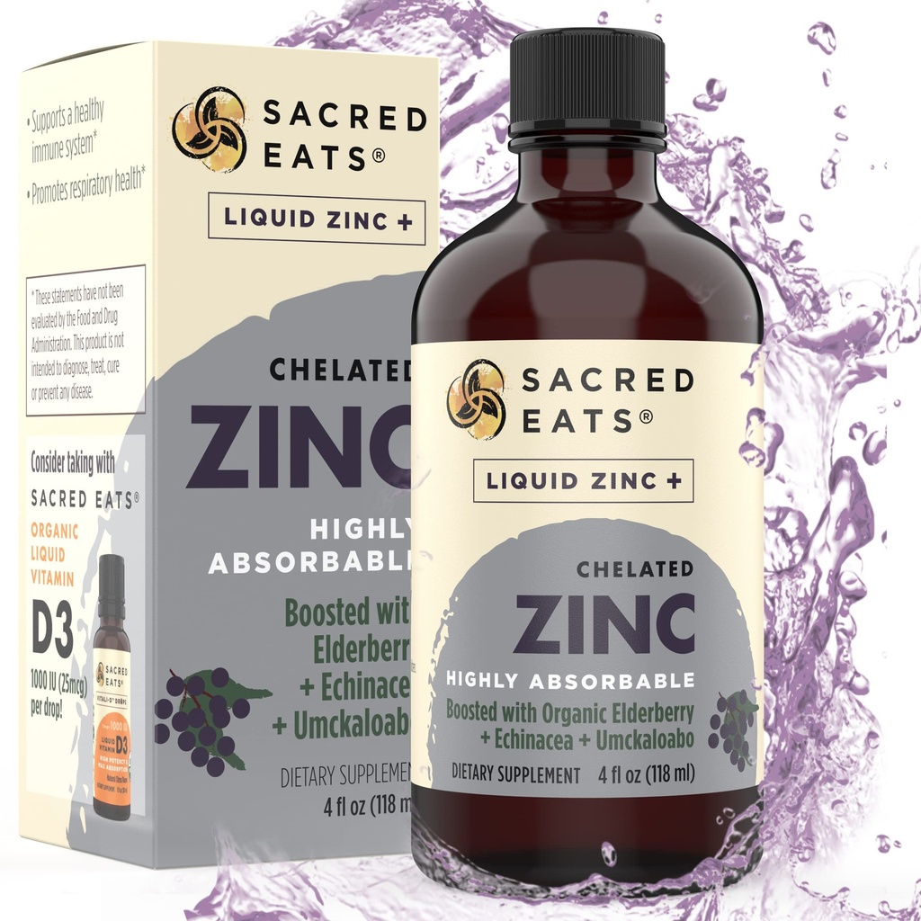 유기 Elderberry & Echinacea ( Quercetin에서 높은)를 가진 액체 아연 (Glycinate Chelate) | 성인 & 아이를 위한 4-in-1 Immune Suport 보충교재, 중대한 Tasting | 알콜 & 글루텐 자유로운, 비 GMO (4.0 Oz)