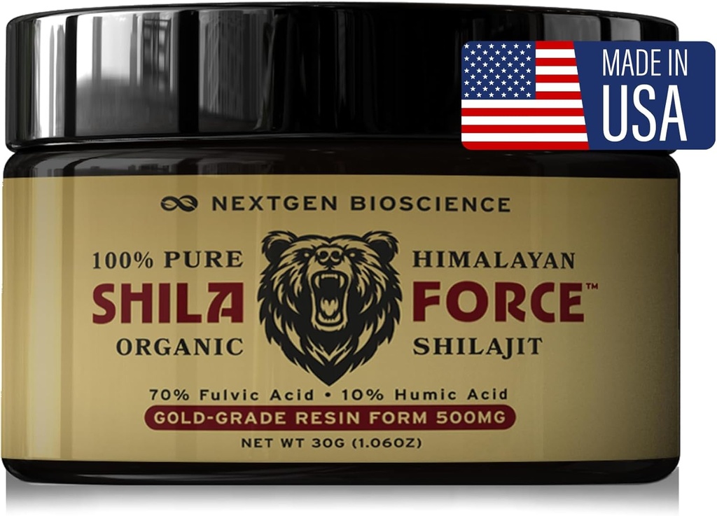 ShilaForce TM Shilajit 순수 골드 등급 와일드 - 수확 Himalayan 유기 라이브 수지 - 500mg 70 % Fulvic 산 및 85 + Trace 미네랄과 10 % Humic 산, 30g 미국, 브라운