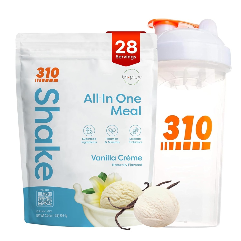 310 영양 올인원 식사 교체 쉐이크 파우더 w / 쉐이커 컵 스타터 키트 - 고단백 섬유 리치 Vegan Superfood Blend - Sugar-Free, Keto & Paleo Friendly, 낮은 캐비 - 바닐라 크림 28 srv