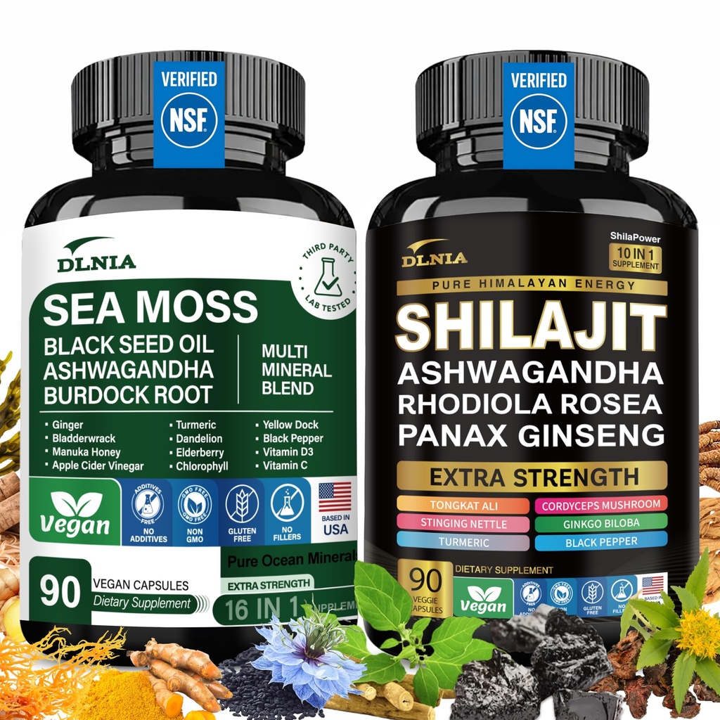 Shilajit 9000mg의 바다 Moss 17500mg의 생강 & 까만씨 기름 4000mg의 Ashwagandha 5000mg의 Rhodiola Rosea, 1000mg Panax Ginseng 1500mg의 1 보충교재에서 모두 - 바다 Moss & Shilajit Vitality 뭉치