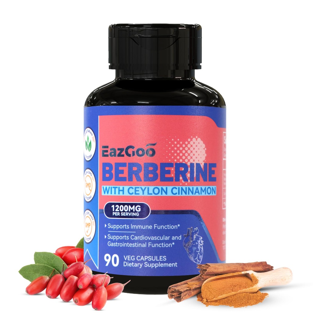 Ceylon Cinnamon - 90 Vegan 캡슐 - Berberine HCL 보충 비 GMO 글루텐 무료, 면역 지원