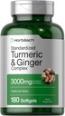 Horbäach Turmeric and Ginger Supplement | 3000 mg 180 Softgel 알약 | 검은 후추 추출물 | Non-GMO, 글루텐 무료 보충