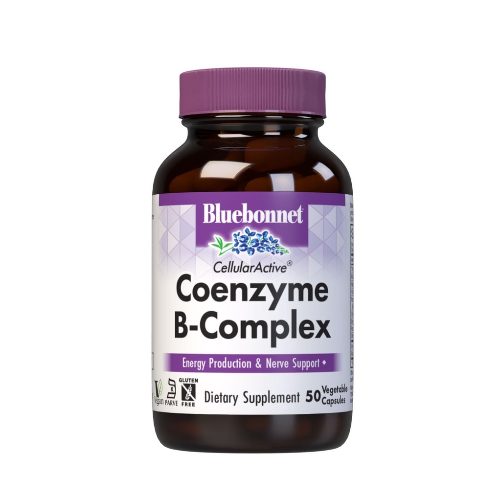 Bluebonnet Nutrition Cellular Active Coenzyme B-Complex, 에너지 생산 및 Nerve Support*, Vegan, Kosher Certified, Gluten-Free, Soy-Free, Dairy-Free, 50 야채 캡슐, 50 서빙
