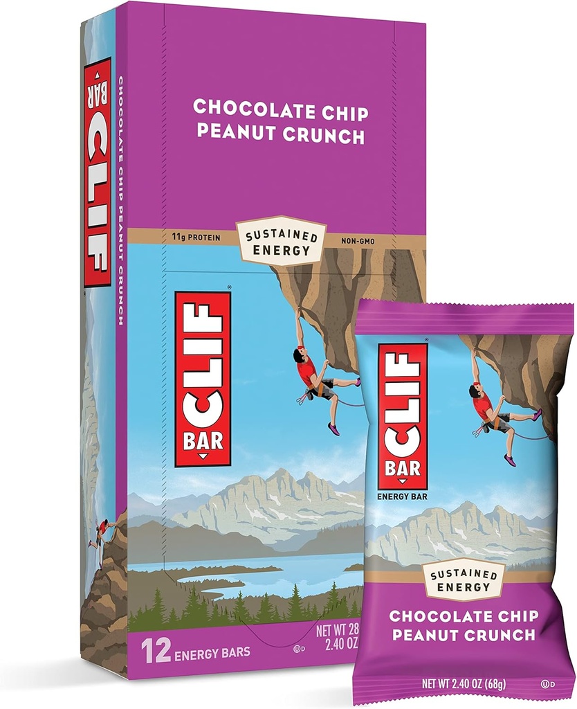 Clif Bars - 에너지 바 - 초콜릿 칩 땅콩 크런치 - 유기 귀중품 - 식물 기반 식품 - 채식 - 고스her (2.4 오닉스 단백질 바, 12 개)