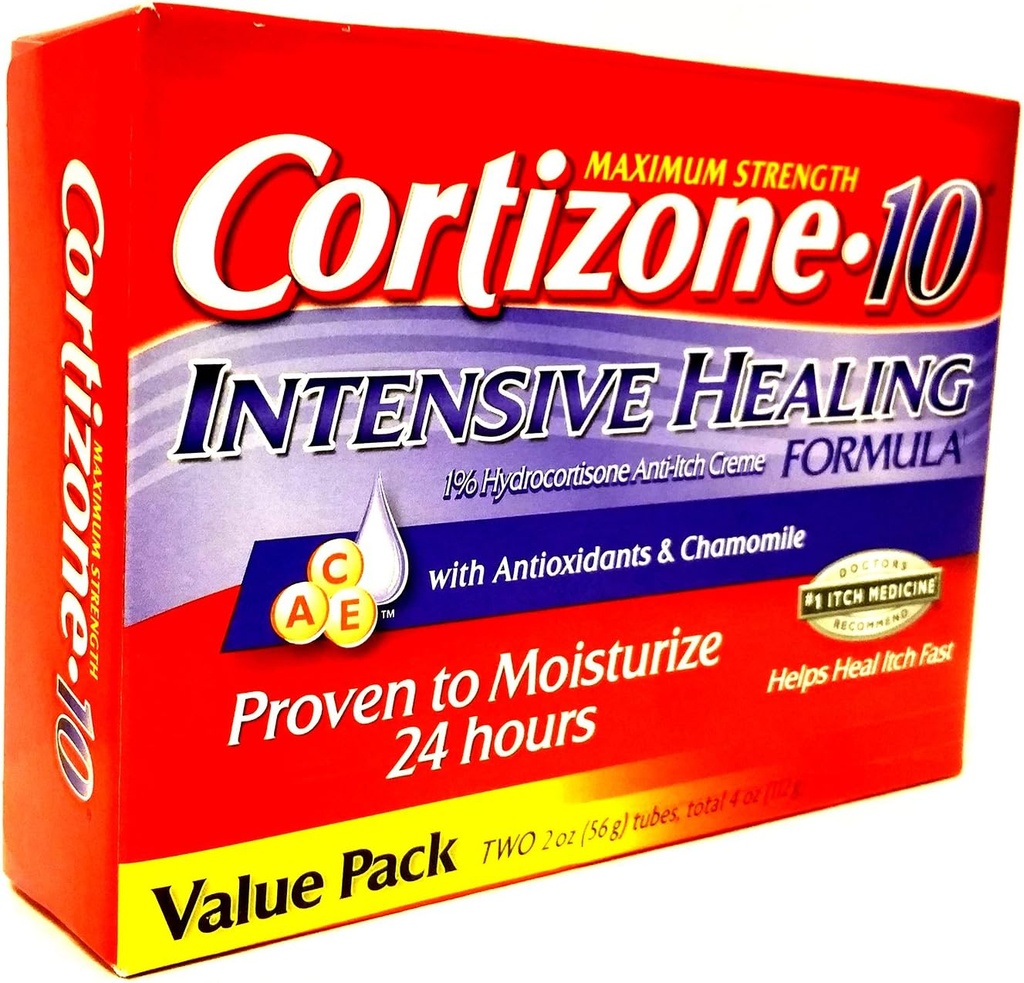 cortizone 10 최대 Strenght 집중 치료 1% hydrocortisone 반대로 Itch 크림 2 20z 관, 합계 4개 oz