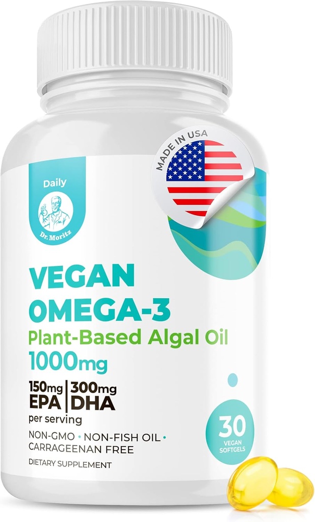 DR. MORITZ Vegan Omega-3 Softgels 성인과 아이, DHA EPA를 가진 조류 기름에서 만드는, 작은 조류 오메가 3 보충교재, 채식주의자, 30 조사