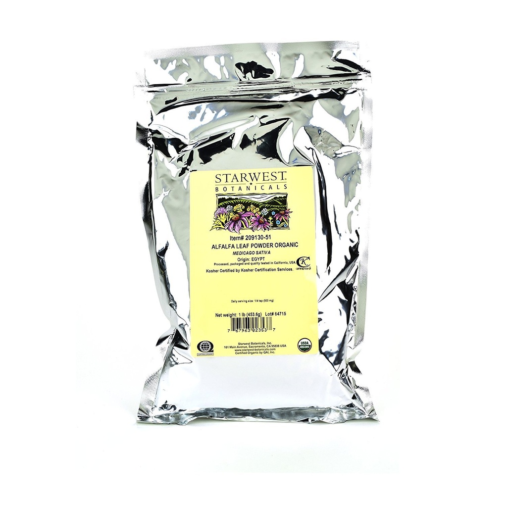 Starwest Botanicals 유기 이집트 Alfalfa 잎 분말, 1 파운드 대량 가방