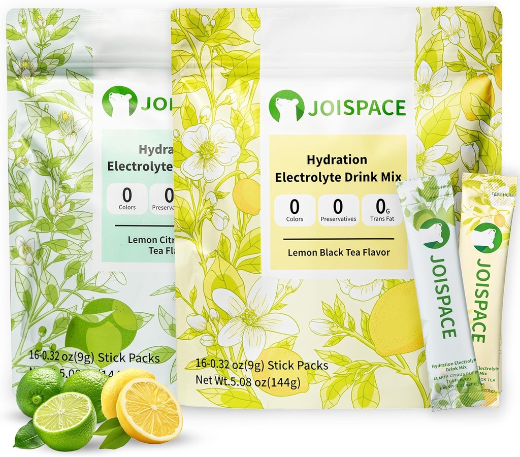 JOISPACE 전자 음료 믹스 티 폴리 페놀 | 패스트 히스 & 일렉트로스트 | 비 GMO, 비건, 글루텐 프리 | 레몬 티 & 레몬 라임 차, 32 인분