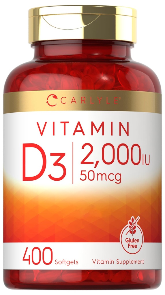 Carlyle Vitamin D3 2000IU Softgels | 400 Count | 비 GMO, 글루텐 프리 포뮬러 | 50 mcg | 비타민 D 보충