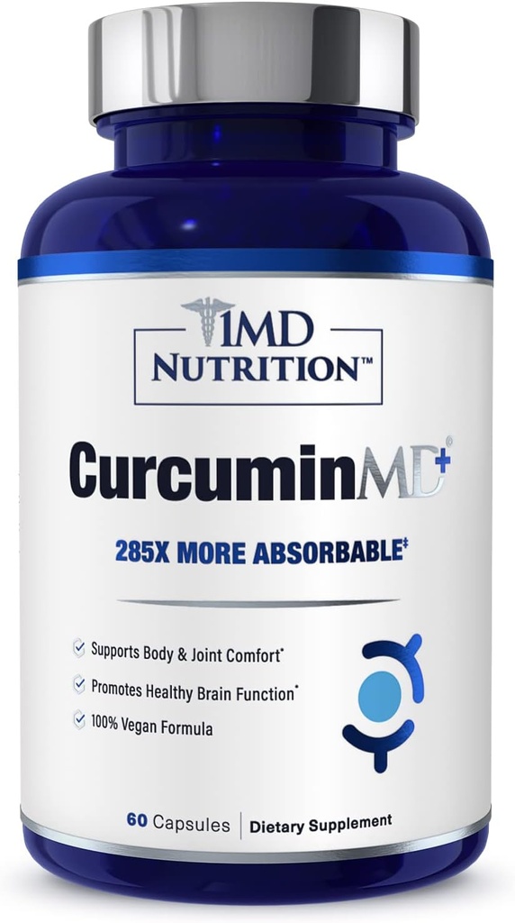 1MD 영양 CurcuminMD Plus - Boswellia Serrata가있는 Turmeric Curcumin - 285x More Absorbable | 관절 뻣뻣함, 근육 회복 및 계류 지원 | 60 캡슐