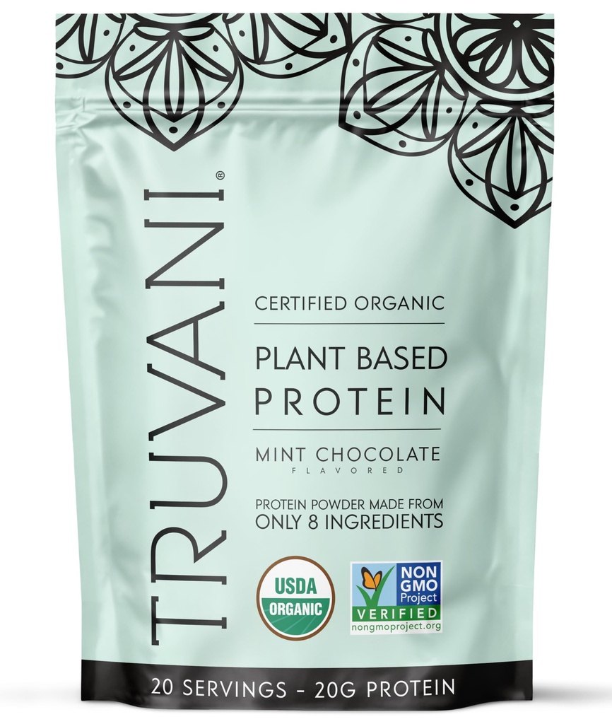 Truvani Vegan Pea Protein Powder | 20g 유기농 플랜트 기반 단백질 | 케토 | 글루텐 & 다이리 프리 | 저탄자 | 추가 설탕 | 민트 초콜릿 | 20 인분 |