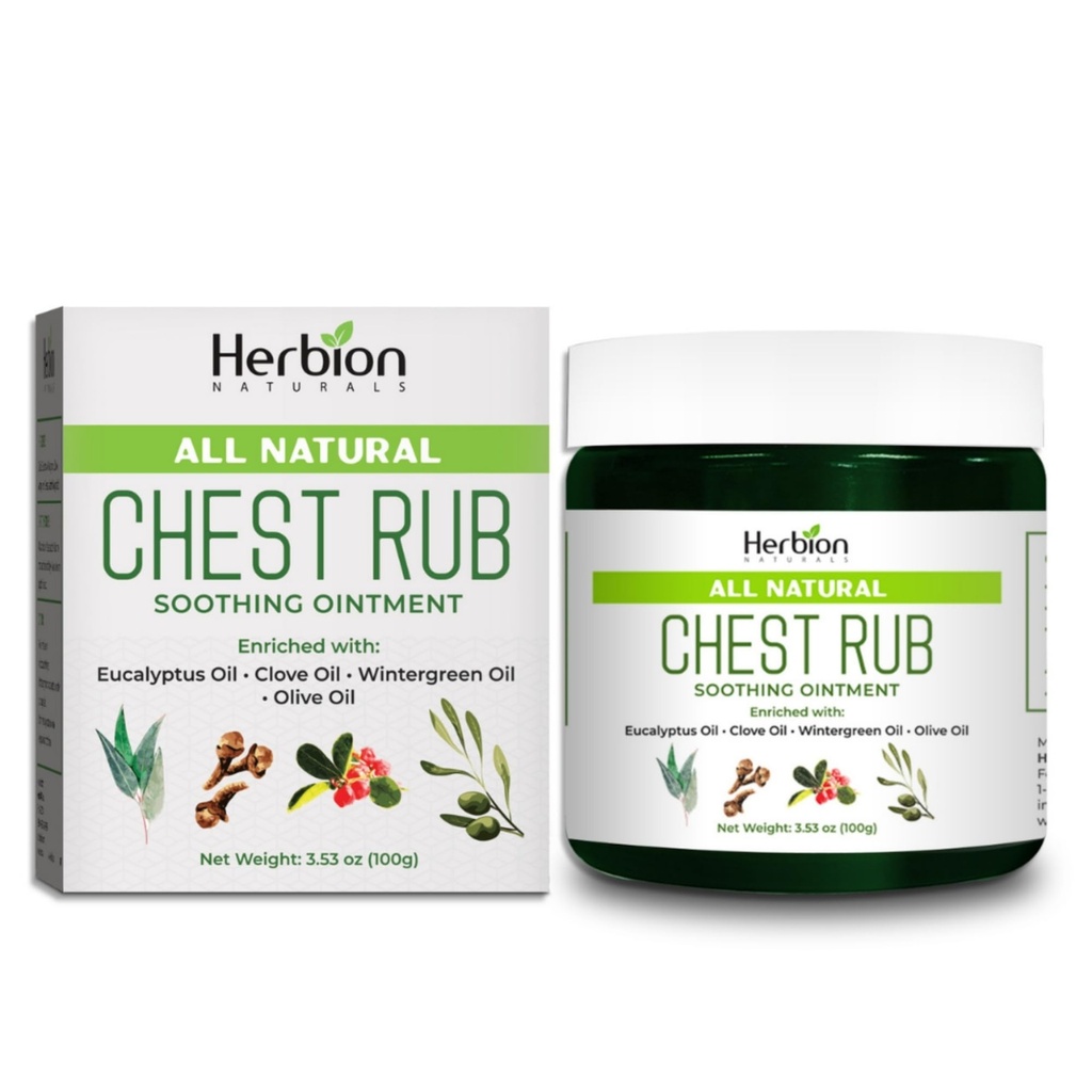 HERBION Naturals Chest Rub - 성인 및 어린이 2 +를위한 소싱 증기가있는 소싱 연고 - 기침, 냉, Nasal & Chest Congestion - 근육 및 관절 통증 (3.53 Oz (패치 1)