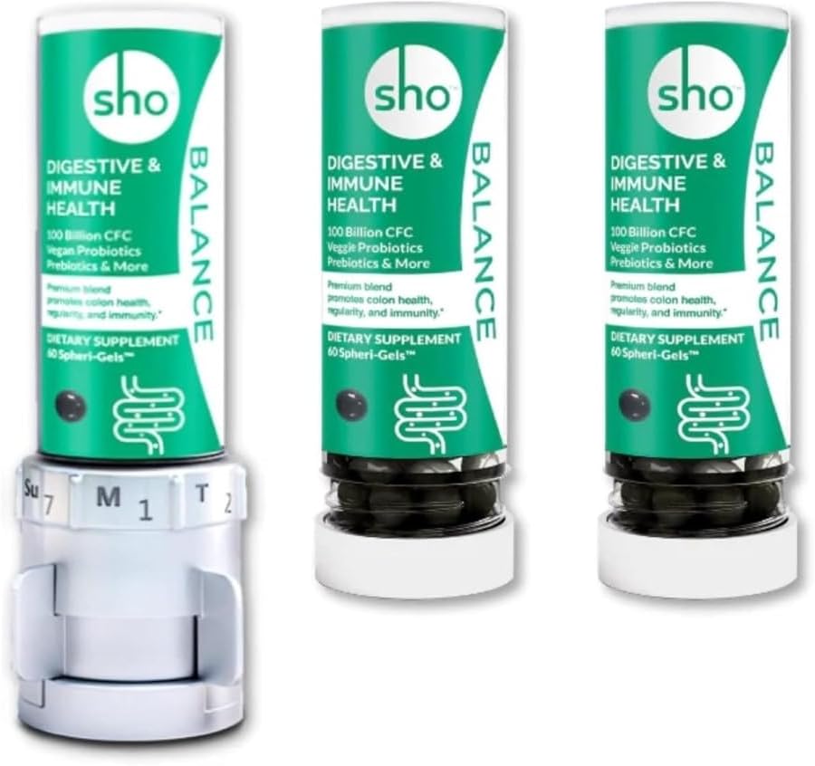 SHO 밸런스 100 억 CFU Prebiotics & Probiotics IBS, Bloating, 변비, 소화 건강, Gut 건강 및 체중 감량 Vegan 보충 2 병