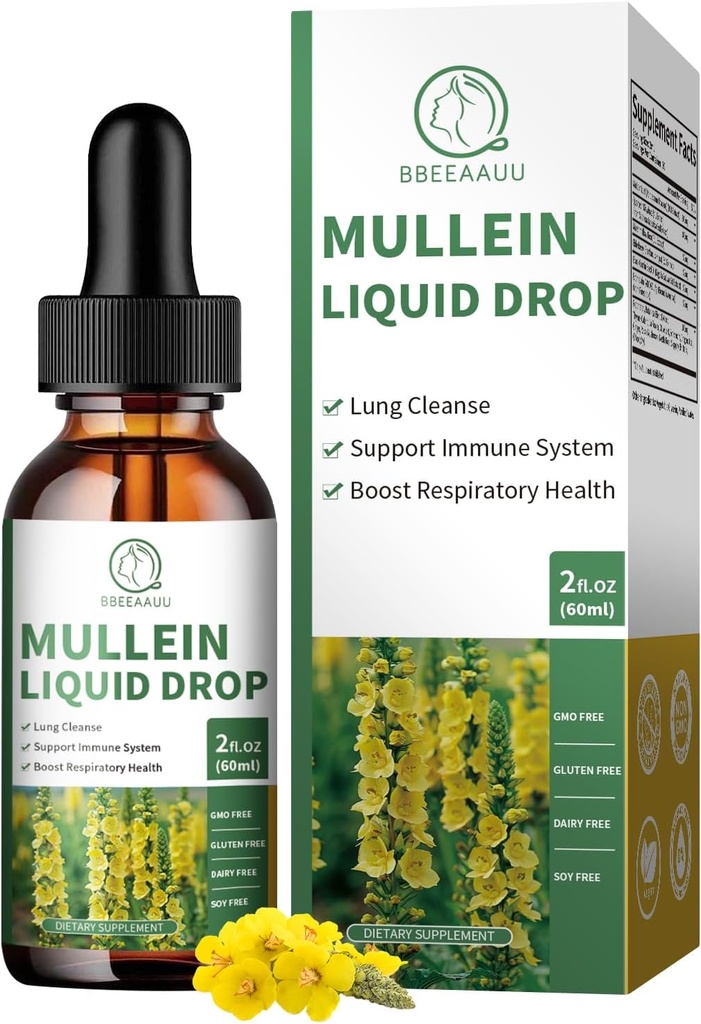 Lungs, 16-in-1 Mullein 잎 추출물 Lung Cleanse, Respiratory, Immunity, Quercetin, Marshmallow, Black Cumin Seed, Elderberry, Mullein Liquid, Non-GMO, 2 Fl Oz