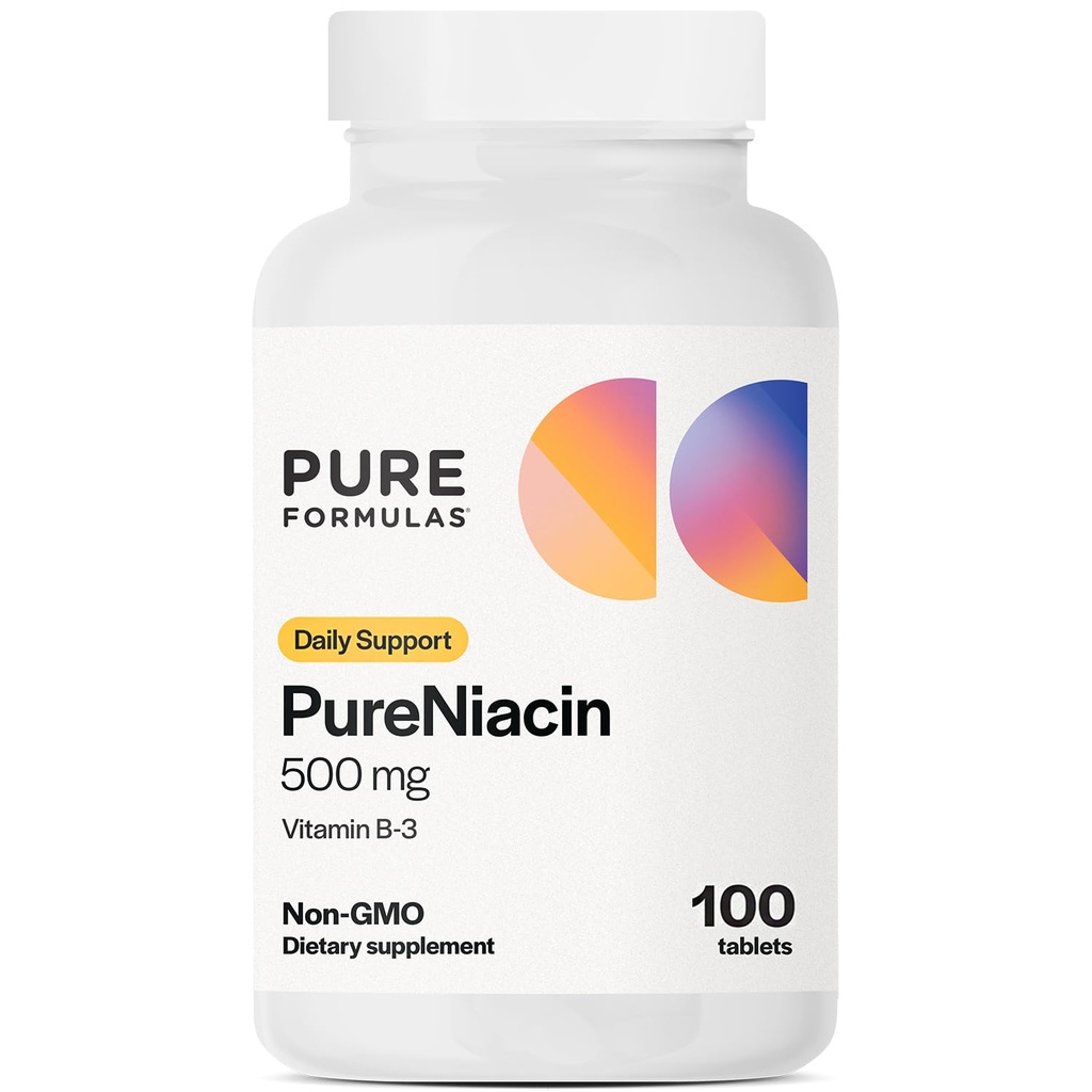 PureFormulas 순수한 Niacin - 비타민 B3, 500 mg Immediate 방출 Niacin 500mg - 니코틴산 100 정제 - 비 GMO B3 비타민 Niacin 보충교재
