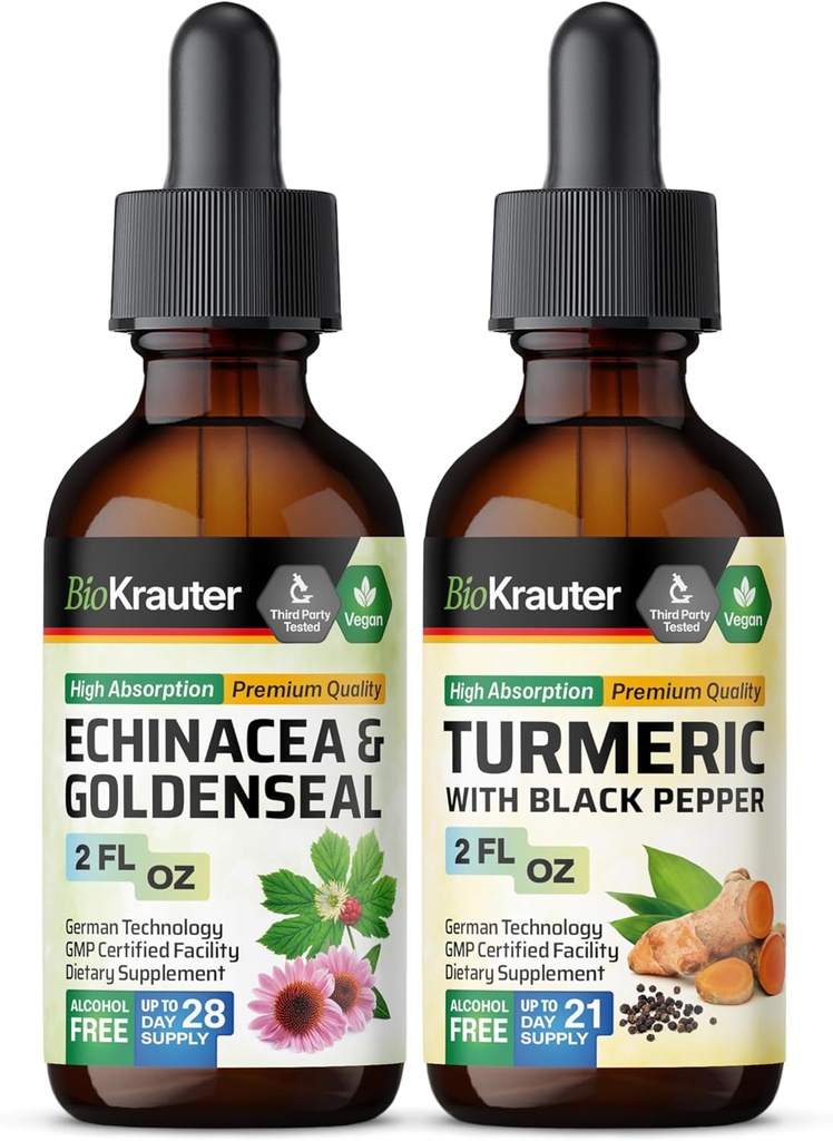 Goldenseal Tincture 2 Fl가있는 Echinacea. Oz. & Turmeric Tincture 2 Fl. Oz.