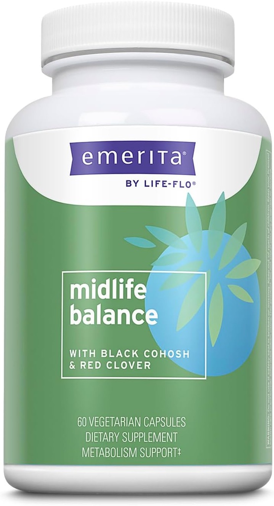 Life-flo Midlife Balance의 Emerita, Menopause Women, Black Cohosh 및 Red Clover와 건강한 균형 지원, 60 일 보증, 동물에 테스트되지 않음, 30 서빙, 60 VegCaps