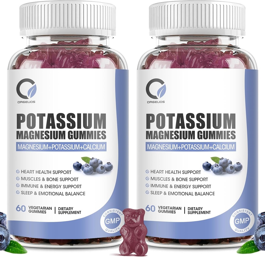 2 팩 칼륨 마그네슘 마그네슘 마그네슘 Gummies 칼륨 200 mg, 마그네슘 글리세라이드 320 mg 플러스 칼슘, 아연, 비타민 - 칼륨 보충제 다리 크림, 심장, 근육 건강 지원