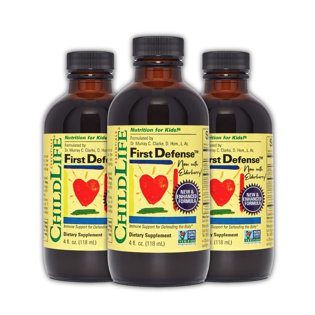 CHILDLIFE ESSENTIALS 첫번째 방어 - 아이 면역 지원, 아이를 위한 면역 지원, 유아 1-3의 아기 6 Months+, Elderberry, 아연, 비 GMO, 글루텐 자유로운 - 4 Fl Oz (포장 3)