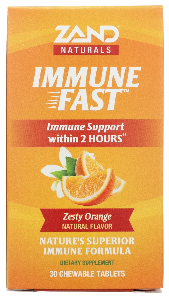Zand Immune Fast Zesty Orange Chews | 부스트 면역 반응 및 세포 활동 w/EpiCor*, Echinacea, 30 정제, 10 서비스.