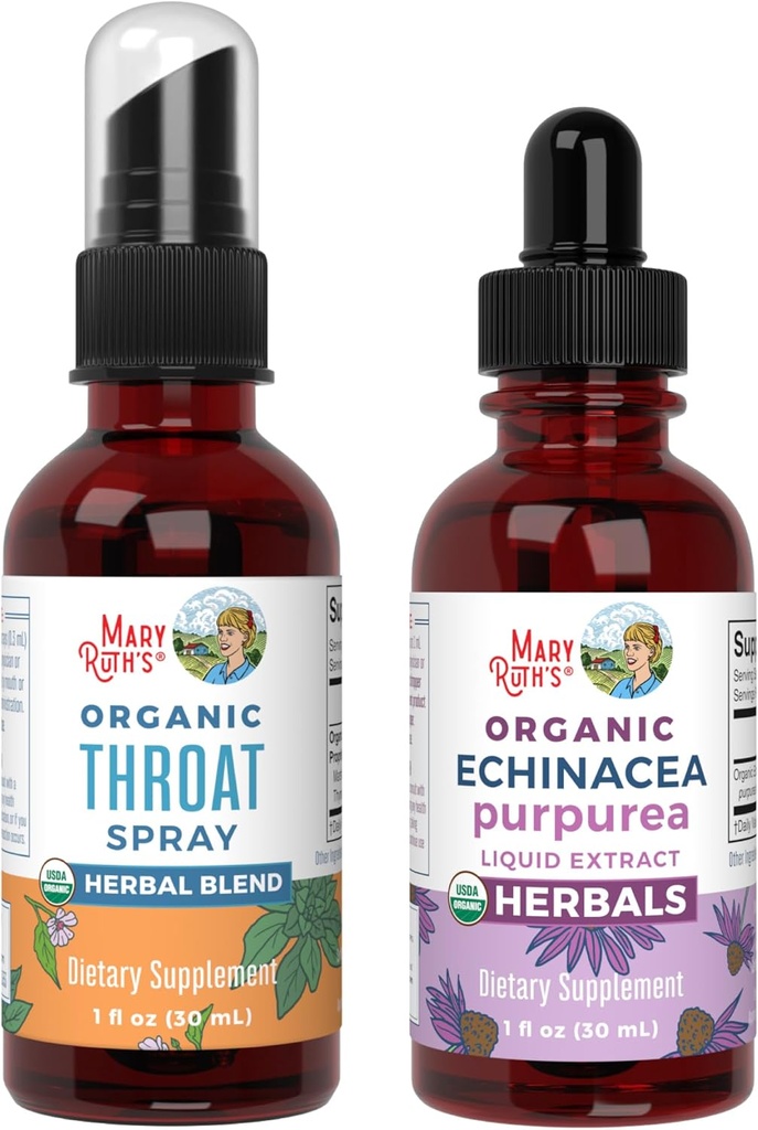 MaryRuth Organics Throat Spray (Unflavored) 및 Echinacea Purpurea Drop | USDA Organic, Clean Label Project Verified® | 스로트 릴리프 비타민, 면역력 및 전반적인 건강 | Vegan, Non-GMO