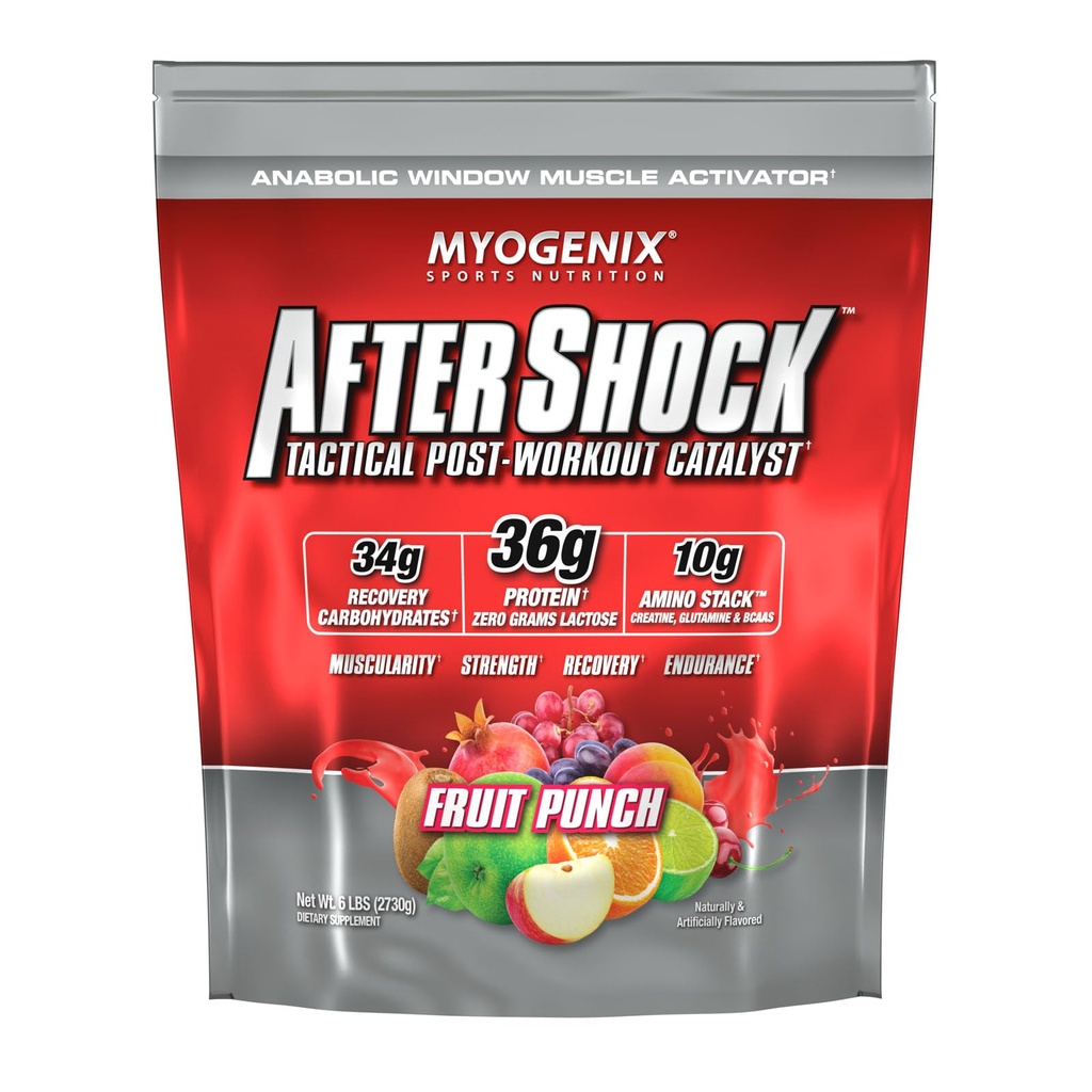 Myogenix Aftershock Post 운동 - 근육 성장 Whey Protein Powder - 근육 성장과 회복 속도 - 관절 건강과 Replenishes Glycogen - 과일 펀치, 6 파운드 지원