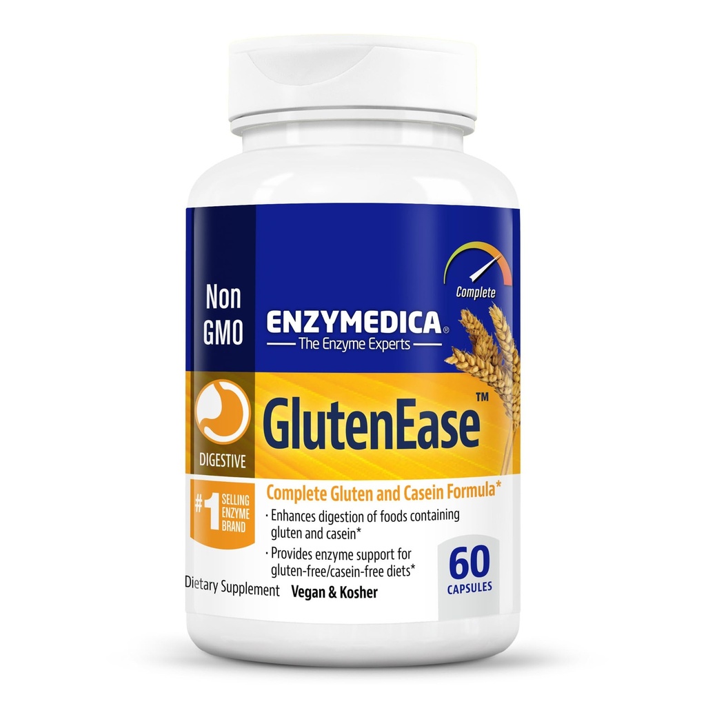 Enzymedica GlutenEase, 여성과 남성을위한 고급 소화 효소, Bloating Relief & Digestive Health에 대한 빠른 인용 공식, Gluten & Casein, 60 캡슐을 깰 도움