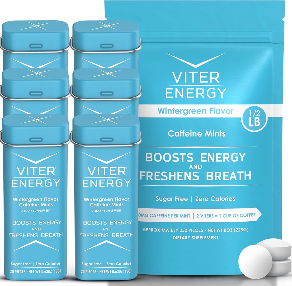 Viter 에너지 본래 카페인 Mints Wintergreen 풍미 6 팩과 1/2 파운드 대량 부대 뭉치 - 40mg 카페인, B 비타민, 설탕 자유로운, 채식주의자, 초점과 Alertness를 위한 강력한 에너지 승압기