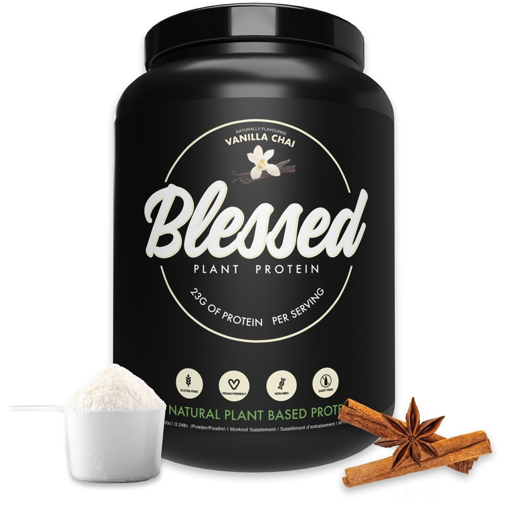 Blessed Vegan Protein Powder - 식물 기반 단백질 분말 식사 보충 단백질 Shake, 완두 단백질 분말 23g, 낙농장 무료, 글루텐 무료, 콩 설탕 추가, 30 서빙 (Vanilla Chai)