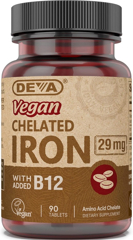 추가 비타민 B-12, 규정식 보충교재, 29 mg, 90 조사를 가진 DEVA Vegan Chelated 철