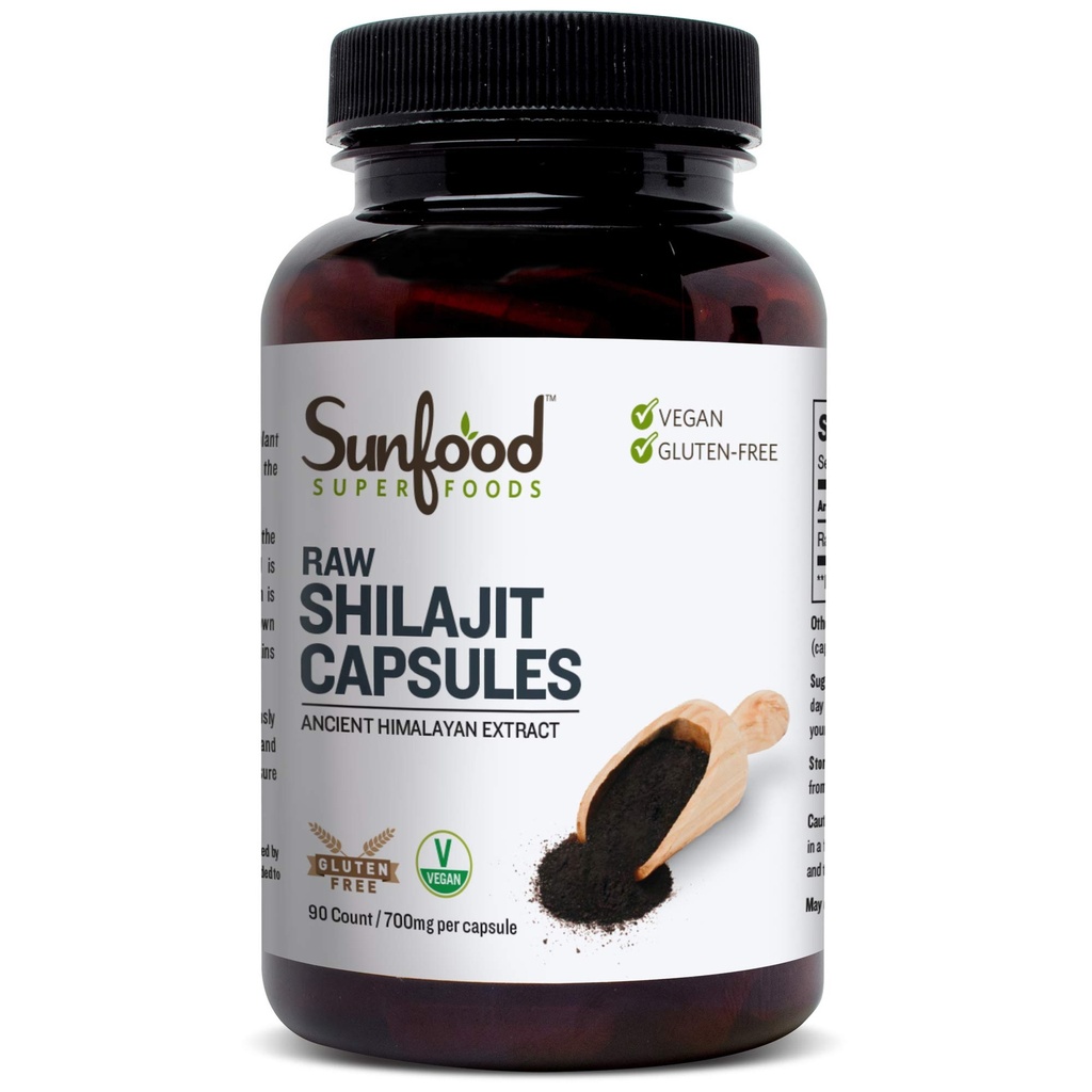 Sunfood Superfoods Shilajit 캡슐 - 여성 및 남성을위한 순수한 Shilajit 수지, Fulvic 산, 미네랄, Shilajit 분말 알약이있는 고대 Himalayan 추출물 - 90 캡슐