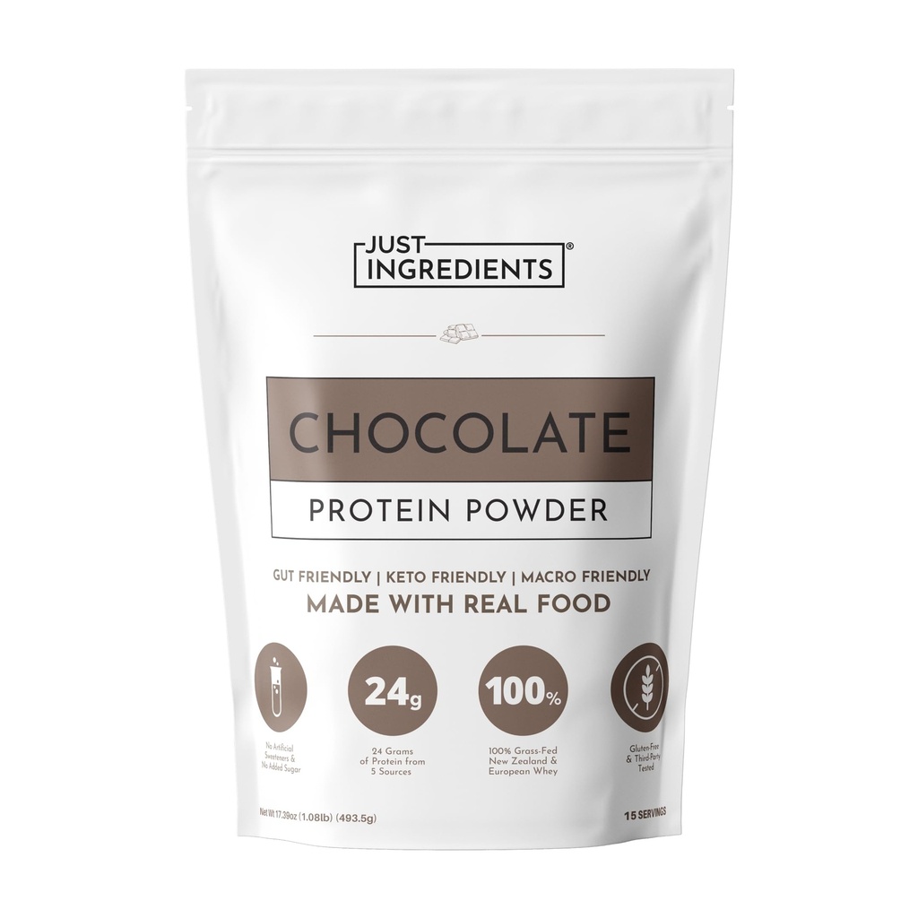 JUST INGREDIENTS Protein Powder | 15 인분 | 24g Protein | 100 % Grass-Fed, Non-Denatured Whey로 만든 초콜렛 맛 | 유기농 식품 재료의 5 가지 소스
