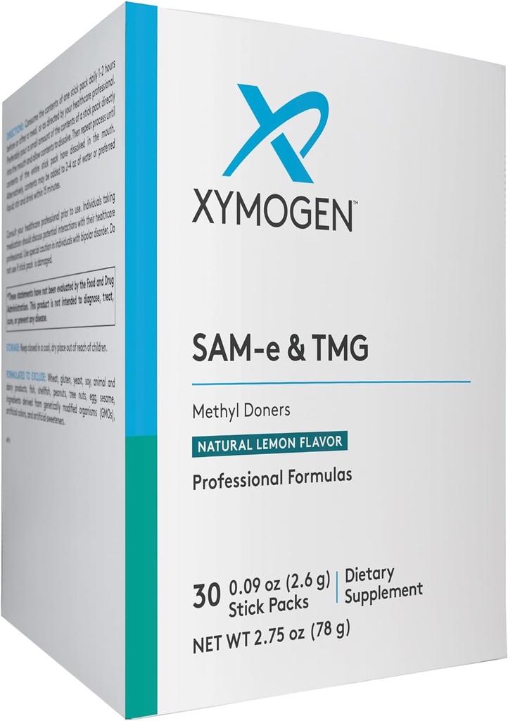 XYMOGEN SAM-e & TMG - Trimethylglycine, SAM-e 400mg 및 칼슘 보충 - Liver 및 Mood 지원 보충 - 글루텐 무료, 비 GMO (30 인분)