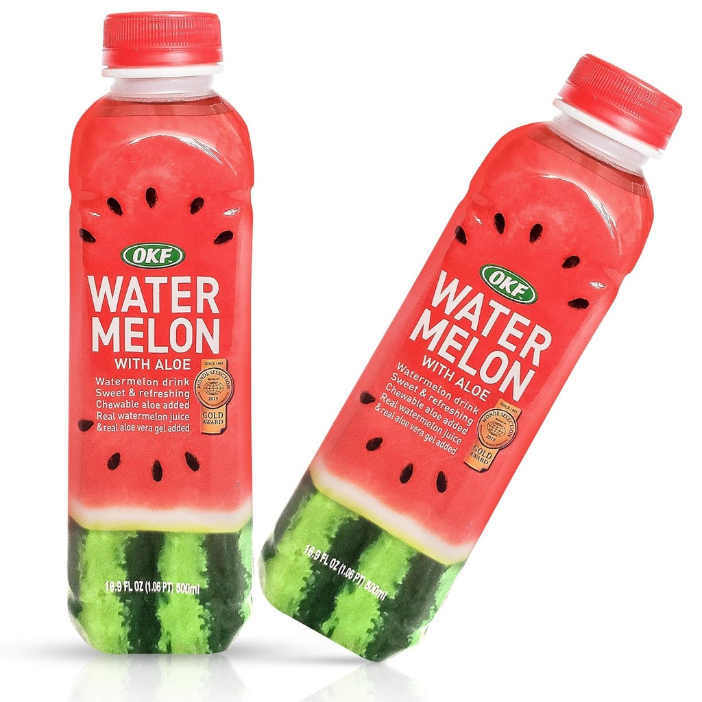 OKF Watermelon 알로에 베라 음료, 진짜 주스 & 젤, 16.9 oz (6 팩)