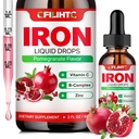 여자 남자 & 아이 Multivitamin 철 하락을 위한 액체 철 보충교재 Folate, 비타민 C, B6, B12, Anemia를 위한 아연, 철 결핍, 혈액 건축업자, 에너지 - 자연적인 석류 풍미, Vegan 2 Fl Oz