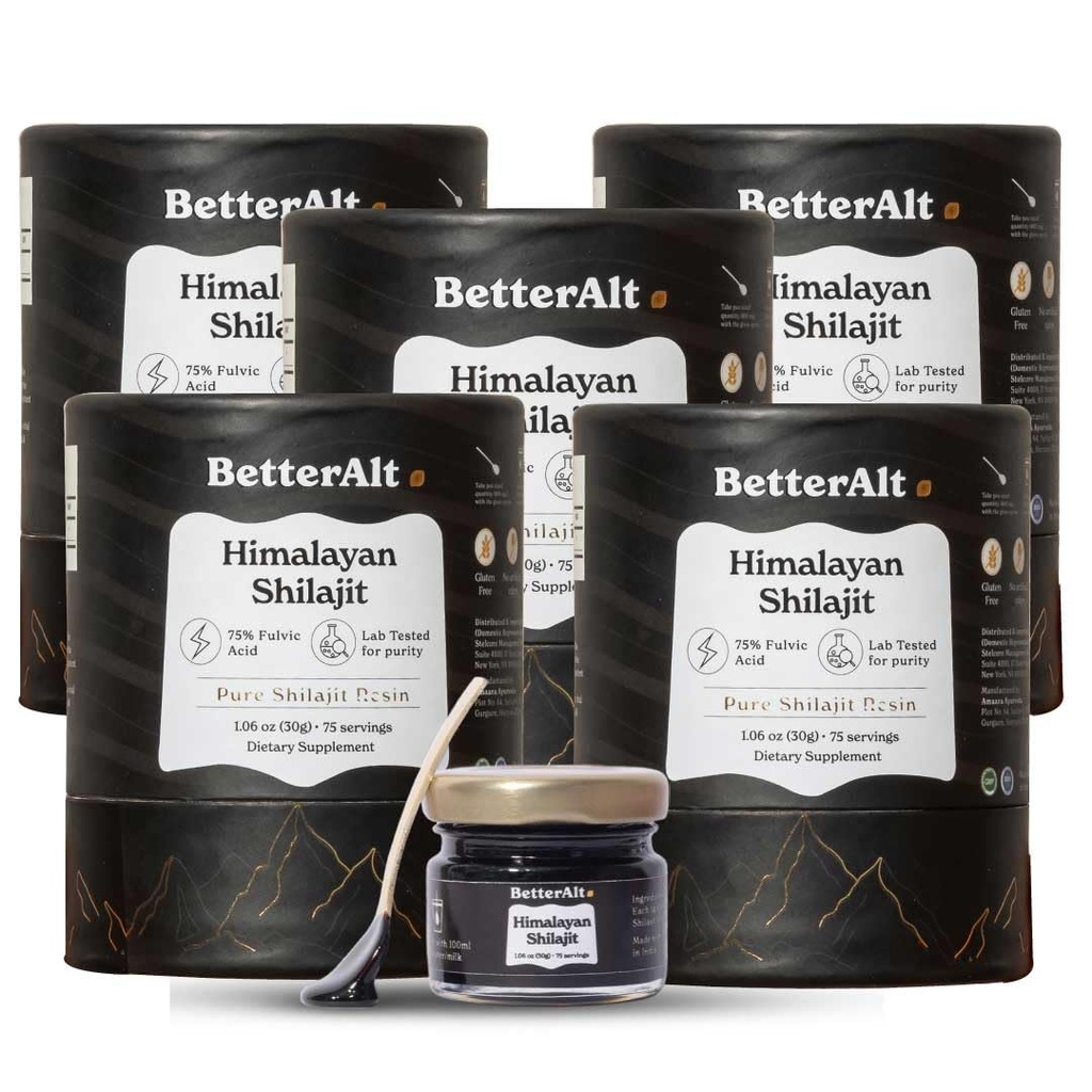 더 나은 Alt 5의 순수한 Himalayan Shilajit 수지 팩 높은 힘 금 급료 375 에너지 부스트 & 면역 지원, 85+ 추적 무기물, 75%+ Fulvic 산, 실험실 시험 보고서와 더불어, 400 mg