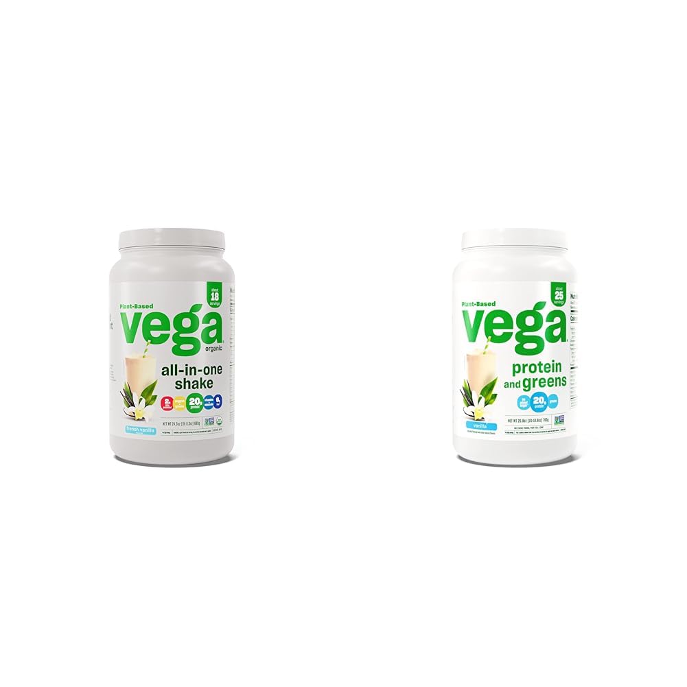 Vega 유기 올인원 Vegan 단백질 분말 & 단백질 및 녹색 단백질 분말, 바닐라 - 20g 식물 기반 단백질 플러스 채소