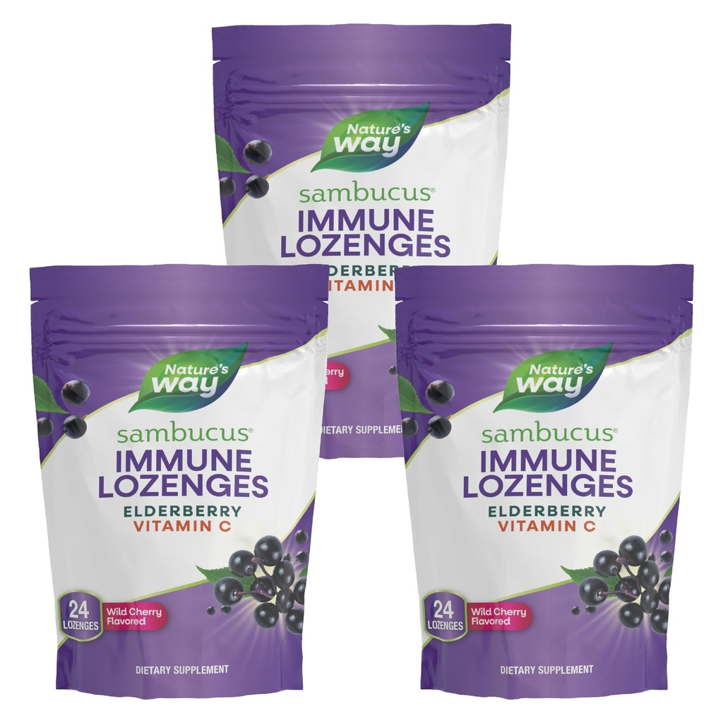자연의 방법 Sambucus Immune Lozenges, 높은 Potency 비타민 C, Elderberry, 야생 체리 맛, 24 Lozenges (패키지 May Vary) - 3 팩