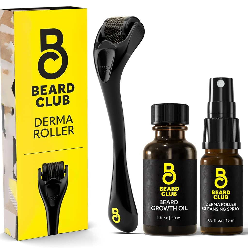 Beard Club Derma 롤러, 성장 기름 & 얼굴, 몸 및 Scalp를 위한 청소 살포 - 540 티타늄 Microneedles를 가진 남자와 여자를 위한 Microneedling