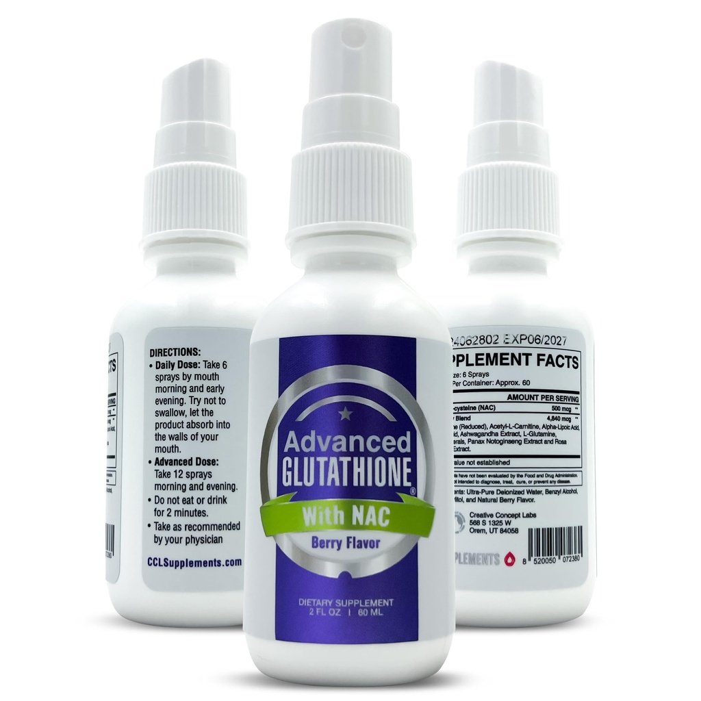 액체 Liposomal 글루타티온 스프레이 - NAC, Ashwagandha, 글루타민, 아스코르브산과 최대 흡수 글루타티온 보충 - Immune & Detox 지원 - 2oz