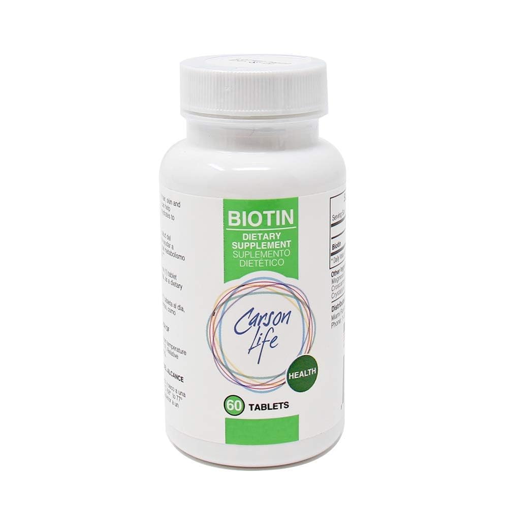 Carson Life Biotin 보충교재 - 60의 정제 - 남자와 여자를 위해 - 머리 성장을 승진시키는 비타민 보충교재 - 진보된 공식 도움 부스트 에너지와 세포 성장 - 미국에서 만드는