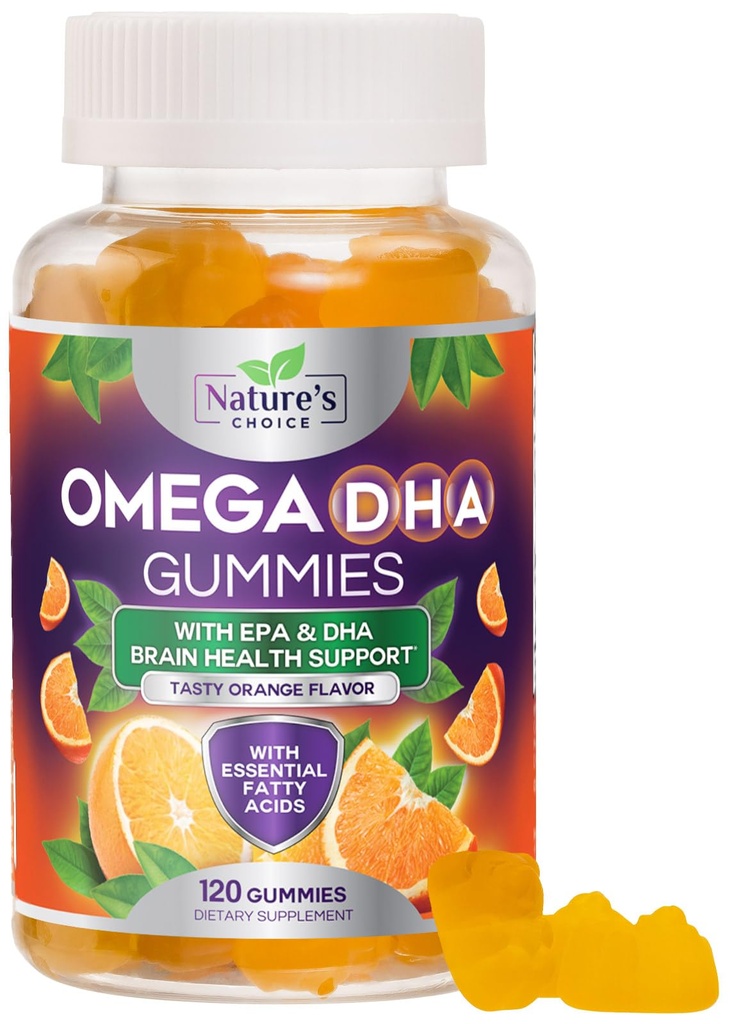 오메가 3 물고기 기름 구미 - 세 배 힘 Omega3 거미 - 심장 건강을 위한 DHA & EPA 지방산, 합동 & 뇌 지원, 성격의 높은 흡수 오메가 물고기 기름 보충교재, 오렌지 풍미 120 Gummies