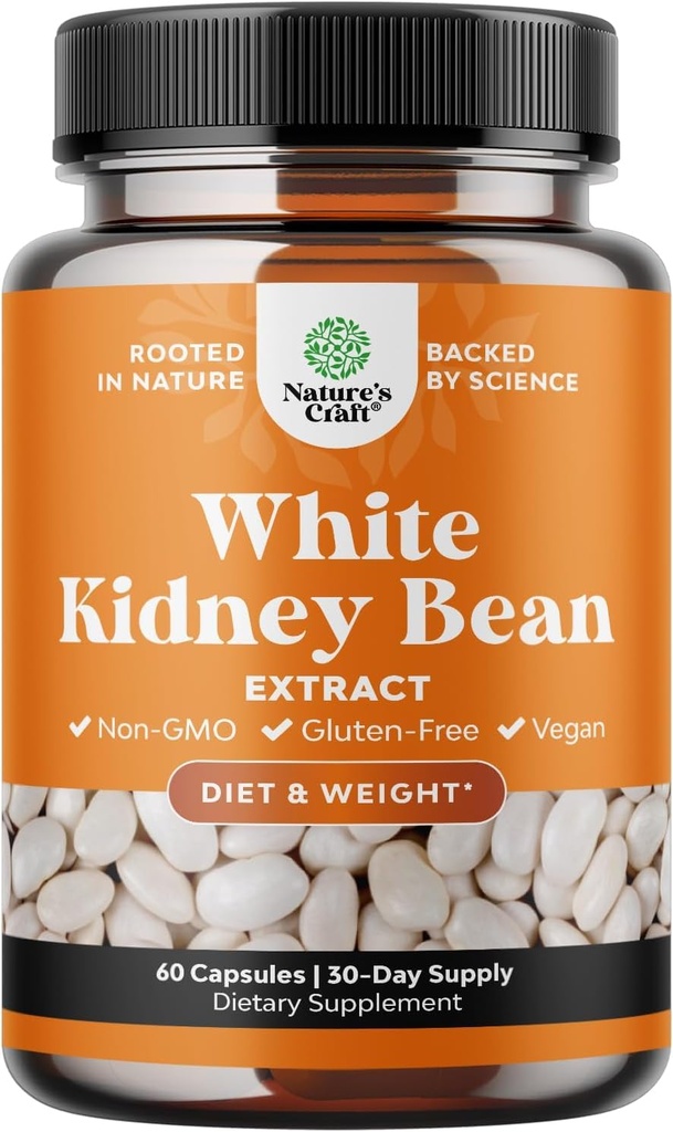 White Kidney Bean Extract Carb Blocker - Starchy Food의 Metabolism Boost & Ease Calories에 대한 화이트 Kidney Beans Supplement - Carb Control Supplements - 60 캡슐