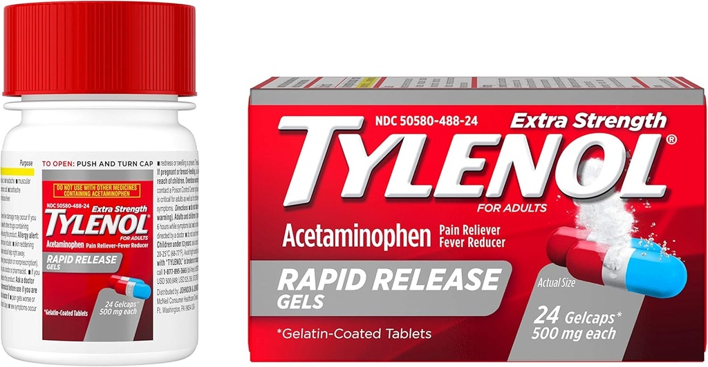 Tylenol 여분 힘 Acetaminophen 급속한 방출 젤, 고통 Reliever & Fever 흡진기, 24 ct