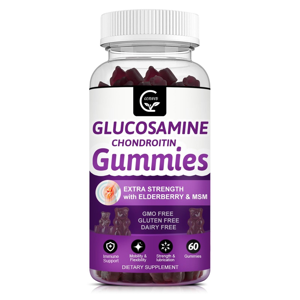 Glucosamine Chondroitin Gummies MSM 및 Elderberry - 여성 및 남성을위한 추가 강도 이동성 및 유연성 지원, 산화 방지제 면역 보충