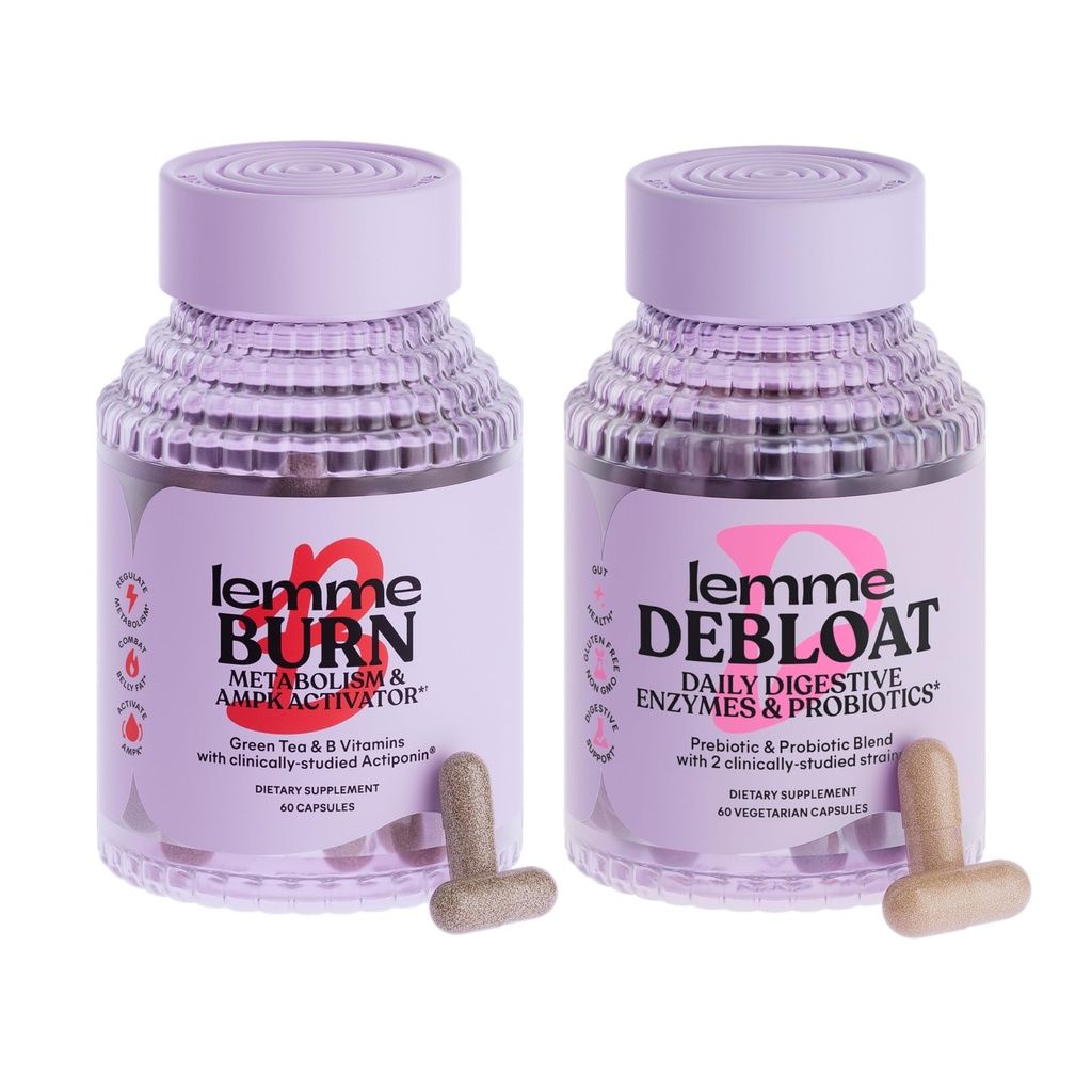 Lemme Burn & Debloat 캡슐 번들 - Metabolism & Fat Burning + Debloat 캡슐 Bloating & Gas Relief, Probiotics & Prebiotics - 글루텐 무료, 비 GMO - 60 Ct. 각