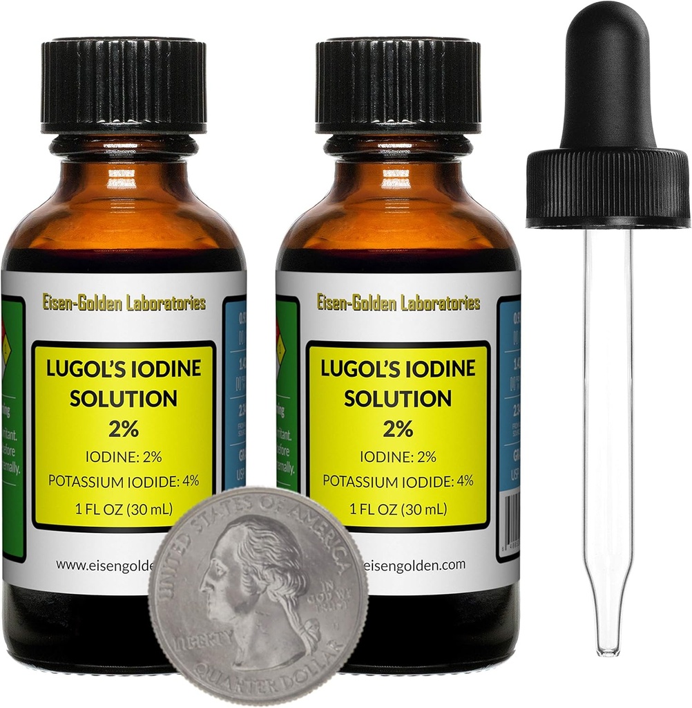 Lugol의 Iodine/2% 해결책/2개의 호박색 유리병/Free Droppers/USA에 있는 Oz
