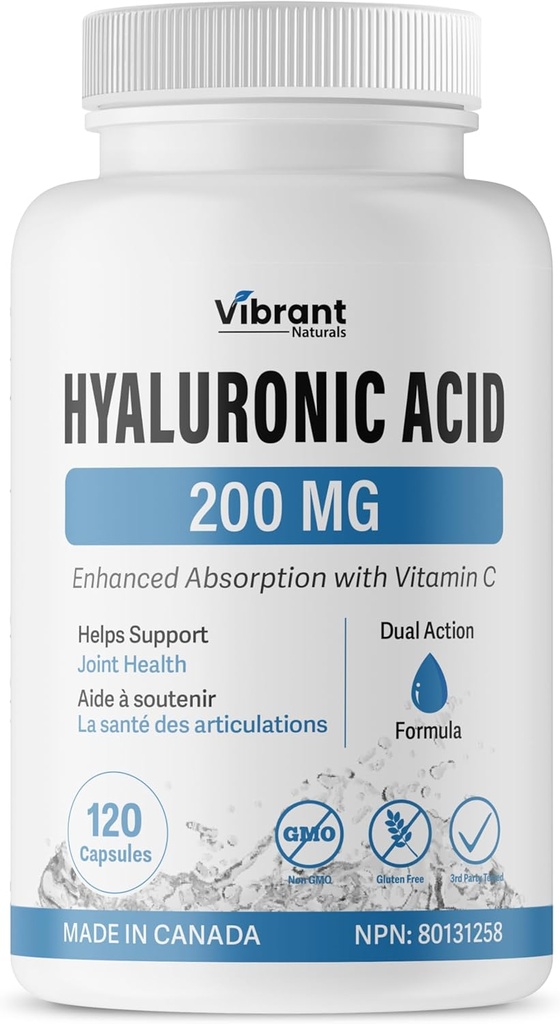 Hyaluronic 산 보충교재 200mg - 비타민 C 100mg와 더불어 120의 캡슐, 합동 & 피부 건강, 비 GMO 발효작용, 글루텐 자유로운, 제3자 시험되는, Bioavailable 공식