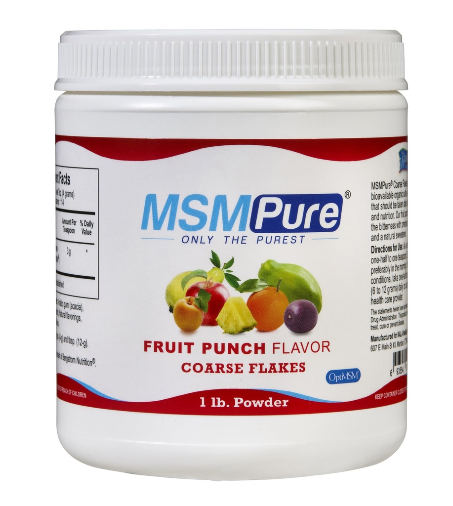 KALA HEALTH MSMPure 과일 펀치 맛있는 조악한 MSM 분말 조각 – 합동 융통성, 피부 외관 및 머리 & 못 지원을 위한 유기 황 - 1개 lb, 미국 만드는, 증류된 결정