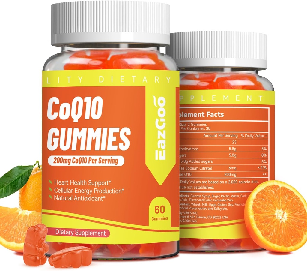 CoQ10 Gummies 200mg의 에너지 생산을 위한 Vegan 보충교재, 비 GMO, 글루텐 자유로운 (120 Gummies)